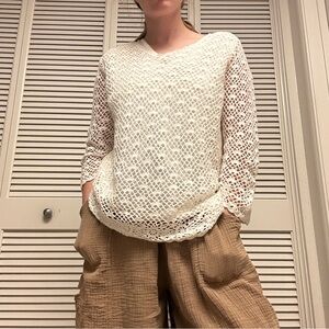 Croft & Barrow Off-White Crochet Knit Top